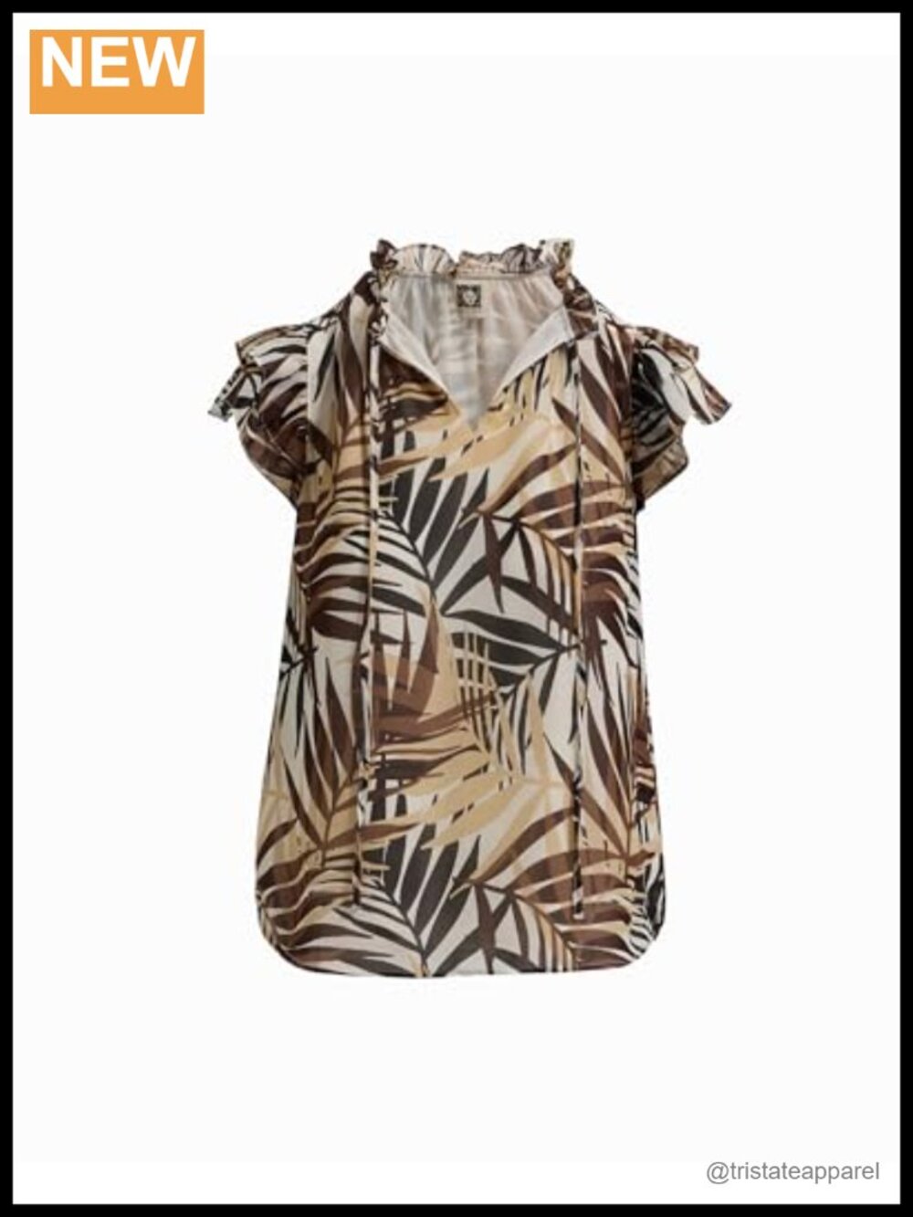 Ruffle Sleeve Tie Printed Chiffon Blouse